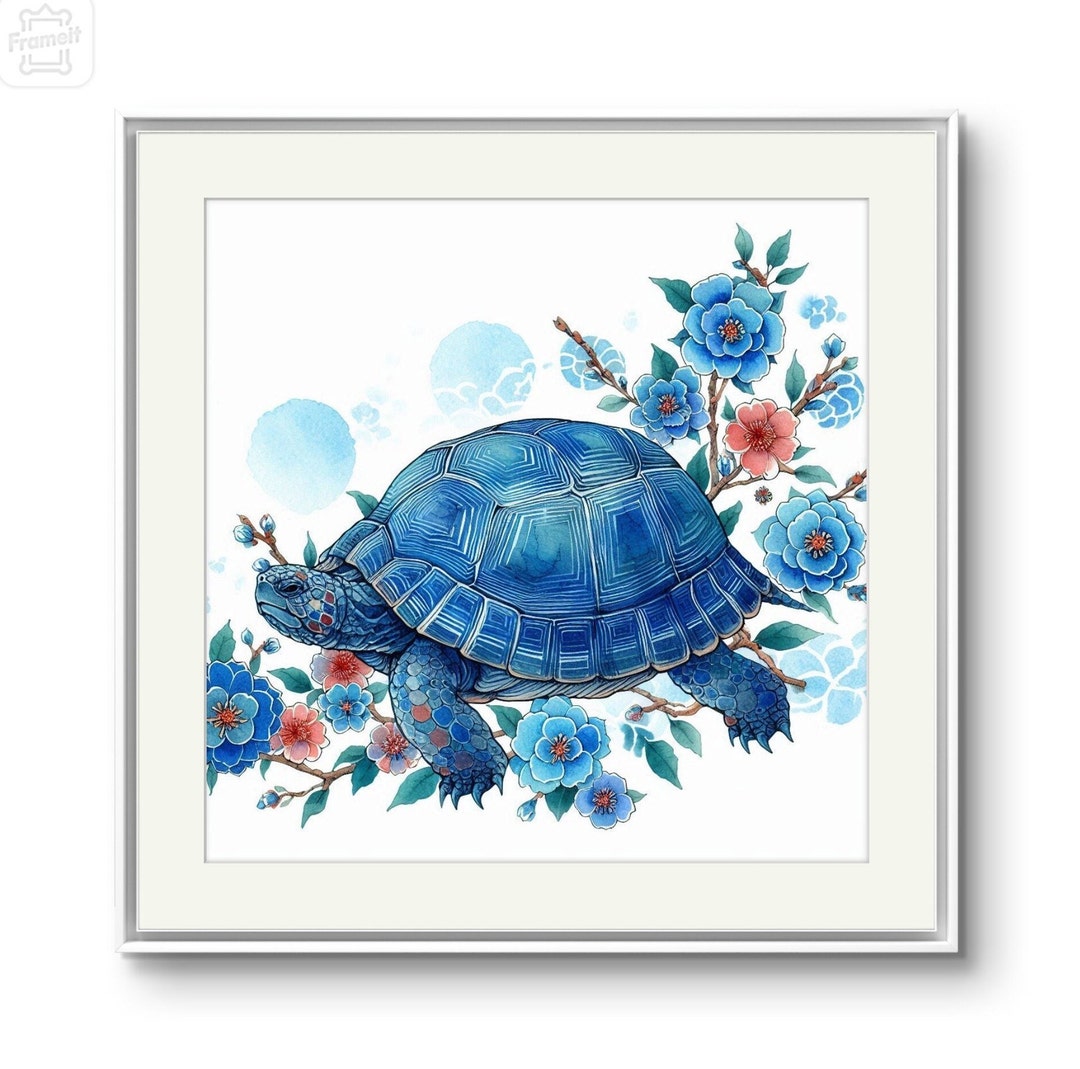 Blue Turtle Watercolor Art Print: Floral Turtle Wall Decor - Etsy