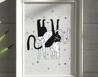 Funny Black and White Cats Minimalist Art Print (Digital Download)