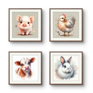 Portraits d'animaux domestiques pour décoration de chambre d'enfants, oeuvres d'art à l'aquarelle, animaux, décoration murale mignonne de chambre d'enfants, lot de quatre impressions, fichier numérique