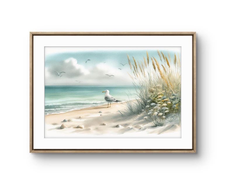 Seagull Beach Watercolor Art Print, Coastal Wall Decor - Etsy