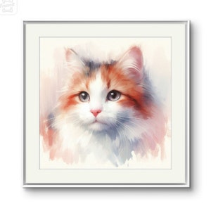 Red and White Cat Portrait Art  Print, Canvas, Watercolor Painting, Wall Art Decor, Wall Design, Birthday Gift, Home Decor, Cat Lover Gift