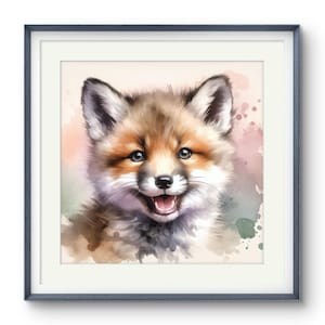 Art mignon de petit portrait de renard pour la décoration de chambre d'enfants, oeuvre d'art aquarelle, conception de mur d'art d'animaux, décoration d'intérieur, ensemble de deux impressions, fichier numérique