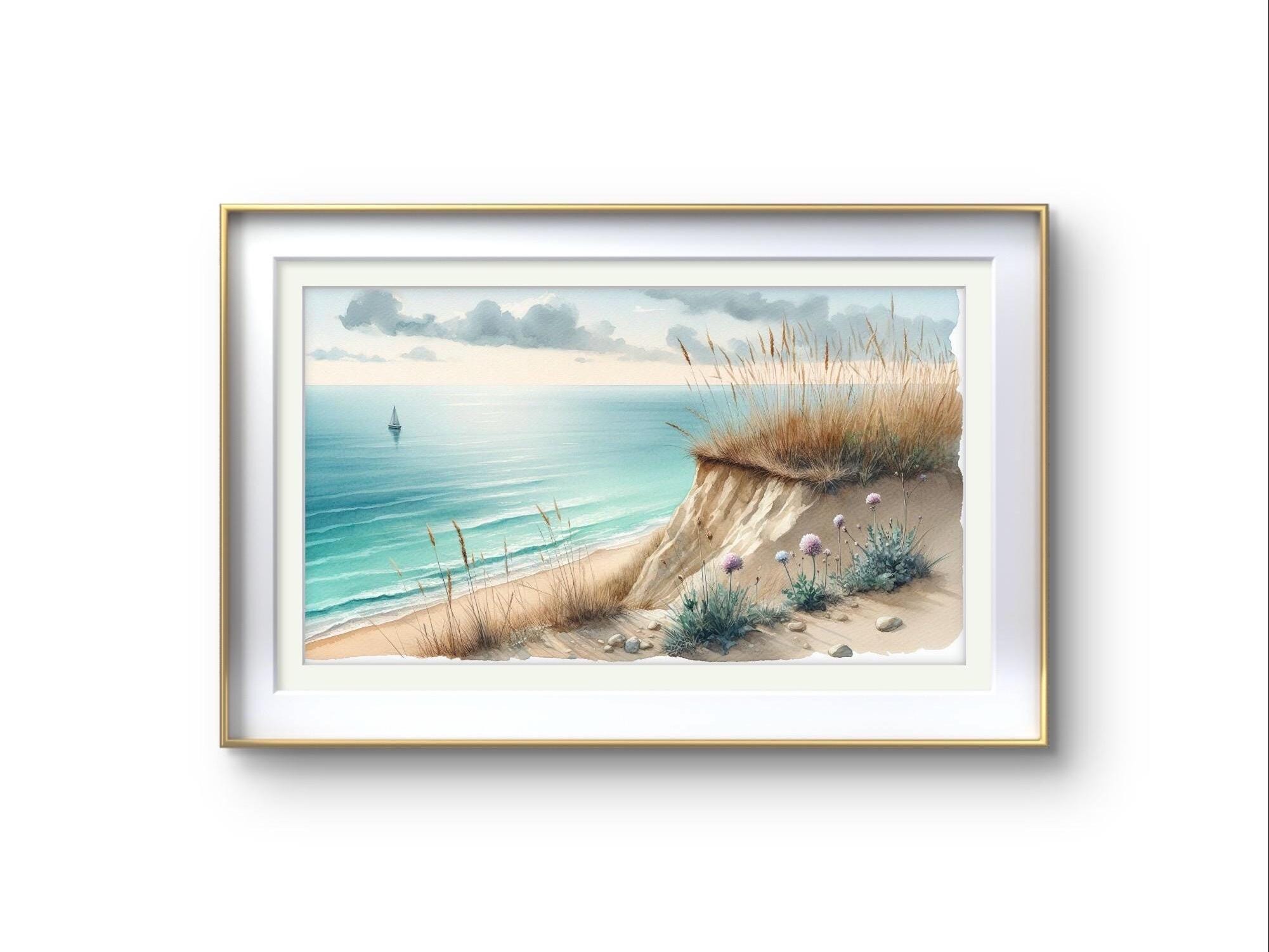 Coastal Seascape Watercolor Print: Beach House Wall Art