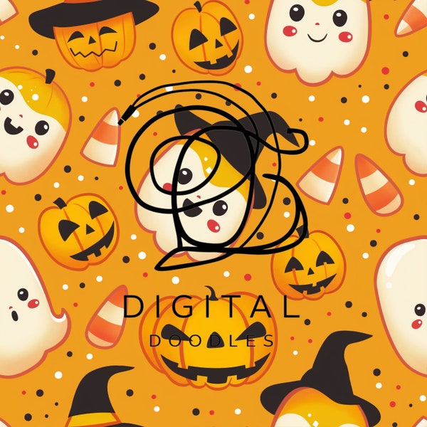 Halloween, Cute Ghost Wallpaper, Digital Paper, Scrapbook Papers - Seamless Patterns - Digital Background - Printable Paper