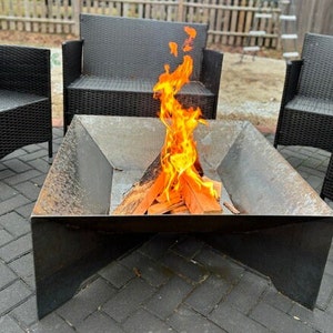 Modern Metal Outdoor Fire Pit 36in Square, Steel Wood Burning Fire Pit, Birthday Gift for Him