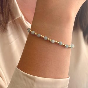 ゴールドフィルドブレスレット、アマゾナイト、ブルー 3 mm - ストレッチフィット、耐水性、変色防止