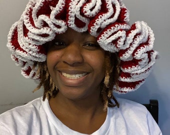 Checkerboard Ruffle Crochet Hat