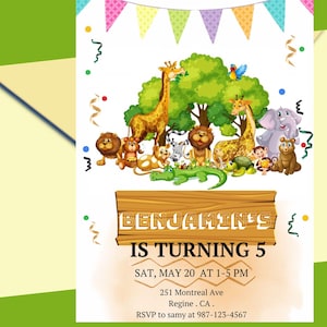Bearbeitbare Geburtstagseinladung zum König der Löwen, druckbare Simba Party einladen, digitaler Download für Safari Theme