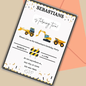 Construction Birthday Party Invitations Construction Birthday Invites Dump Truck Party Invite Printable Template Editable Canva Building Toy