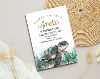 Turtle Party Invitation - Turtle Birthday, Turtle Invitation, Kids Birthday Invite, Under the Sea Invitation, Editable Digital Download