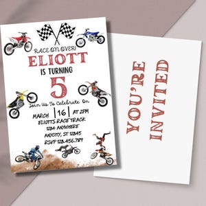 Faire-part d'anniversaire de moto tout-terrain numérique Fête d'anniversaire pour garçons Téléchargement instantané Invitation imprimable Fête de motocross, thème de course de motocross, bricolage personnalisé