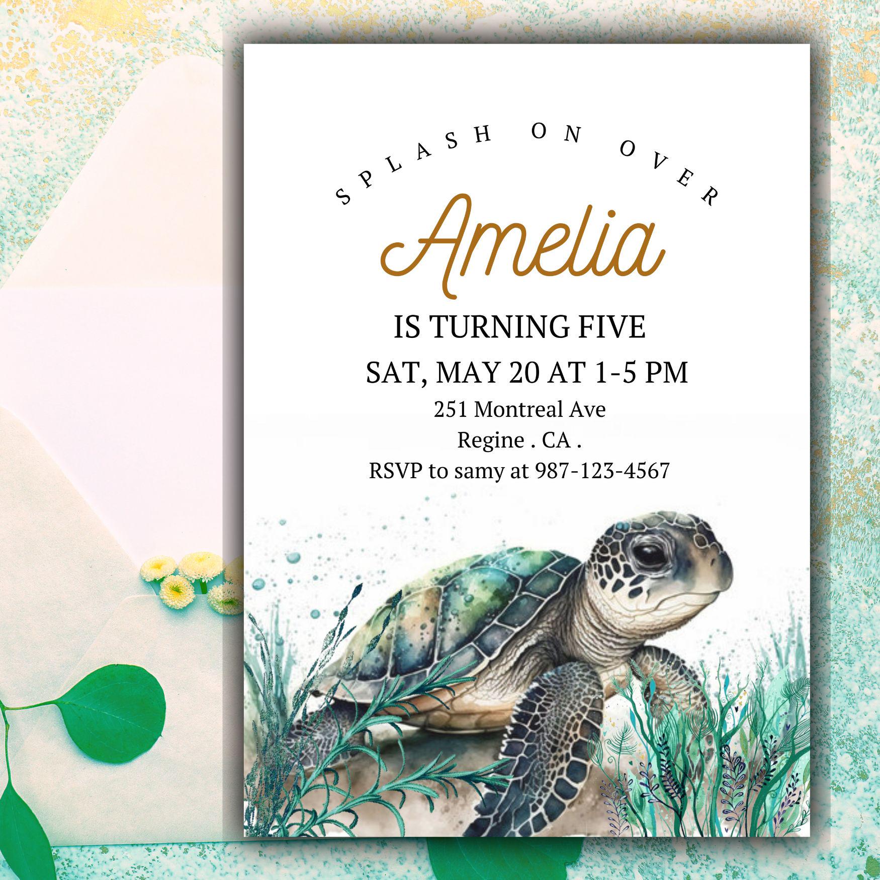 Under the Sea Turtle Birthday Invitation Editable Ocean Party Card for ...