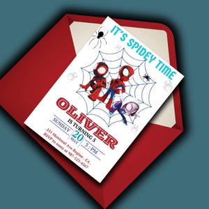 Convite de aniversário do Homem-Aranha Convite digital para festa de super-heróis Download instantâneo Cartão de festa DIY com tema Marvel para aniversário de meninos para impressão personalizada