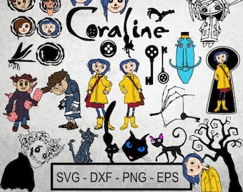 Coraline Svg Bundle , 30+ Images Witch Fantasy Magic Clipart, Png Dxf Cut Ready files Cricut and Silhouette,Sublimation  Digital Download