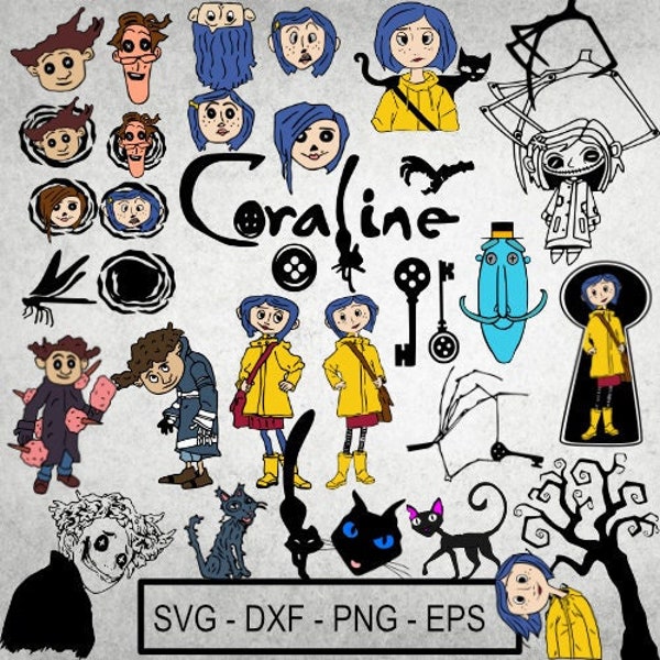 Coraline Svg Bundle , 30+ Images Witch Fantasy Magic Clipart, Png Dxf Cut Ready files Cricut and Silhouette,Sublimation  Digital Download