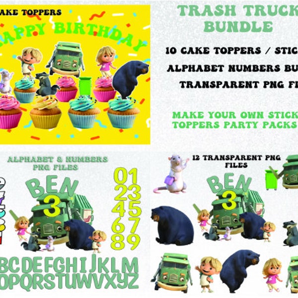 Trash Truck PNG Clipart, Birthday Party Cake Toppers, Sticker Bundle,  Personalized , Sublimation Instant Digital Download