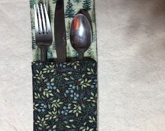 Table Cutlery Holder, Fabric silverware holder, Quilted cutlery holder, Winter Table Utensil Pouch, Christmas Cutlery Pouch,