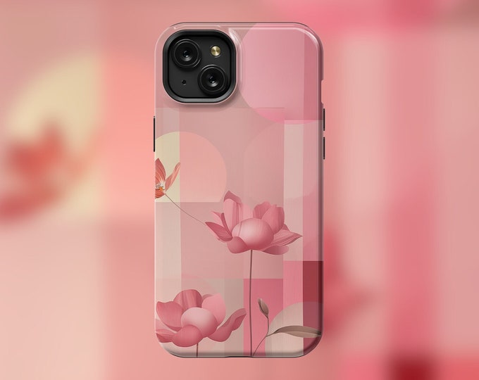 Modern Lotus Blossom iPhone Case - Elegant Floral MagSafe Cover for iPhone 12/13/14/15 - Soft Pink Palette