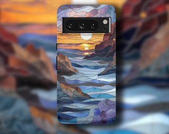 Stained Glass Mosaic Sunset Google Pixel 6/6 Pro/7/7 Pro/8/8 Pro/9/9 Pro/9 Pro XL, Dual-Layer Protection Typically Ships in 1-3 Days