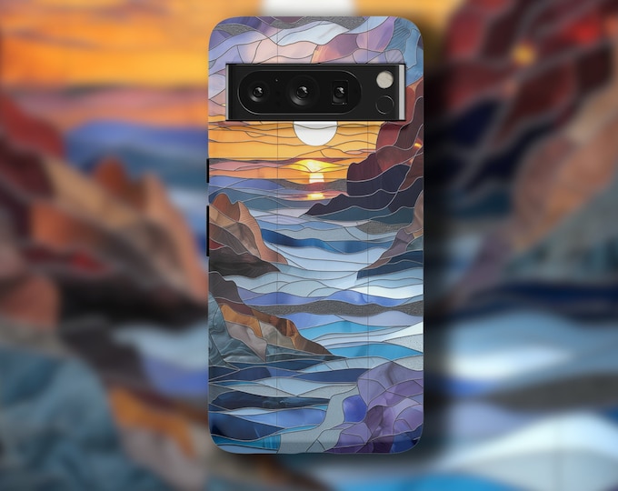 Stained Glass Mosaic Sunset Google Pixel 6/6 Pro/7/7 Pro/8/8 Pro/9/9 Pro/9 Pro XL, Dual-Layer Protection Typically Ships in 1-3 Days
