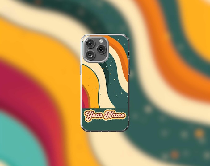Personalized Retro Clear MagSafe iPhone 13-16 Case - Groovy Design