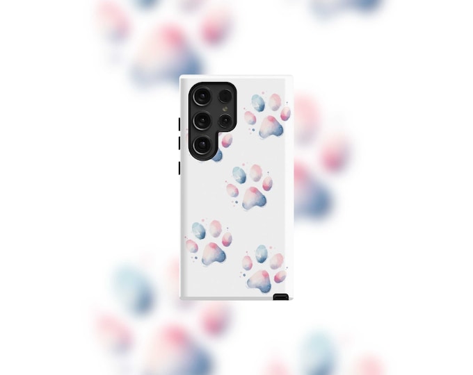 Watercolor Paw Print Samsung Tough Case - S22/S23/S24 Series, Matte/Glossy Finish