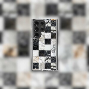 Checkered Marbled Samsung Clear Case - S22/S23/S24 Series