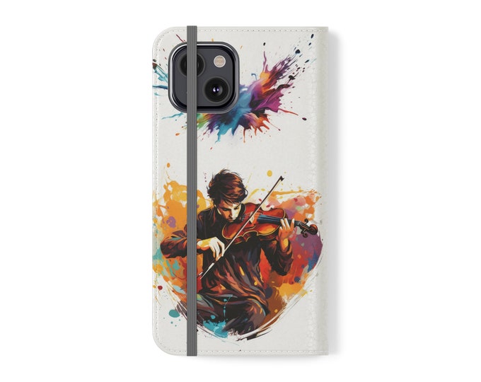 Flip Case with Watercolor Violinist for iPhone 13 Mini, 13 Pro, 13 Pro Max, 12, 12 Mini, 12 Pro, 12 Pro Max, 11, 11 Pro, & 11 Pro Max