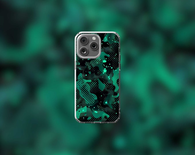 Pixelated Camouflage Clear iPhone Case for MagSafe Compatible with iPhone 12-15