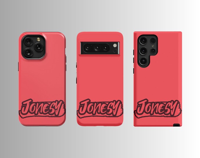 Retro Font Name Case iPhone 14/15, Samsung S23/S24, Pixel 7/8 - Dark Pink Personalized Dual-Layer Protection Typically 2-3 Days to Ship