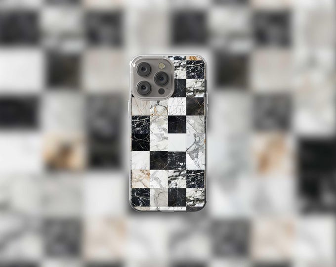 Checkered Marbled MagSafe Clear Case for iPhone 13-16