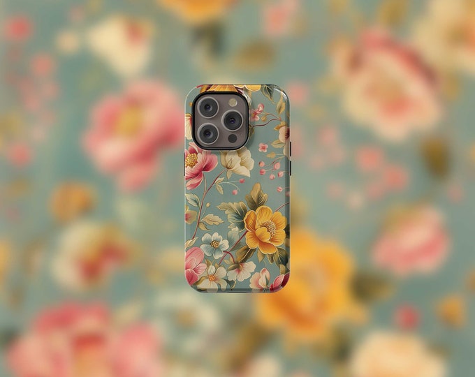 Vintage Floral MagSafe Tough iPhone 12-15 Case | Scratch-Resistant, Dual-Layer Protection
