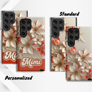 Personalized Floral Samsung Case - Custom Name Option, Ornate Red & White Flower Design - Typically 1-3 Days to Ship