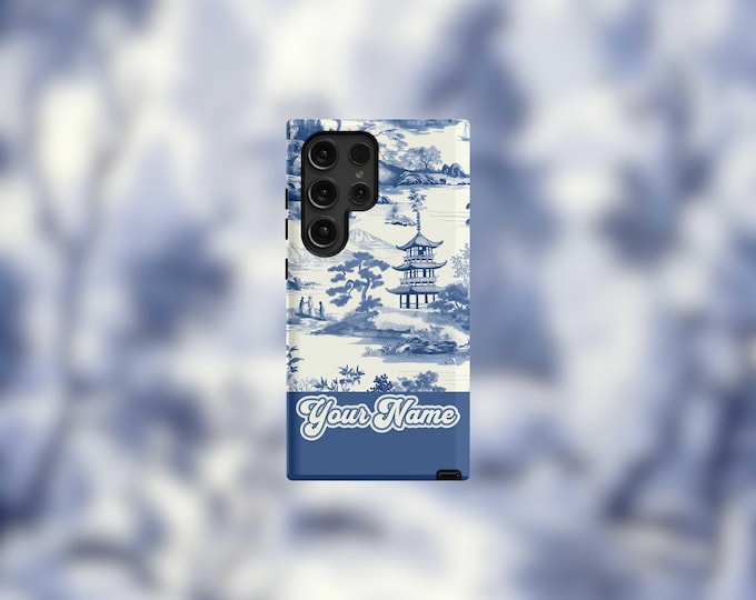 Blue Toile Personalized Samsung Tough Case - S22-S25 Series