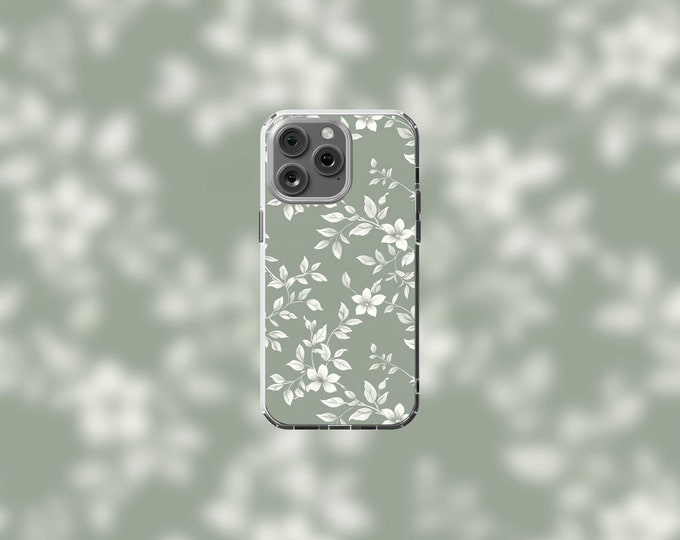 Sage White Jasmine MagSafe iPhone 12-15 Clear Case