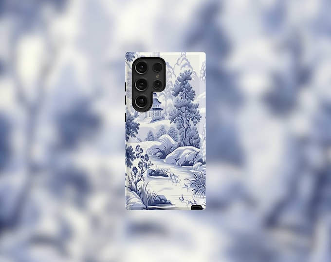 Blue Toile Samsung Tough Case - S23/S24/S25 Series, Matte/Glossy Finish