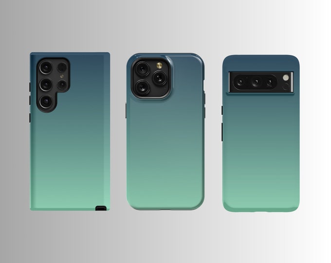 Gradient Phone Case Seafoam Green to Navy Blue iPhone 1415 Samsung S23S24 Google Pixel 78 - MagSafe Compatible
