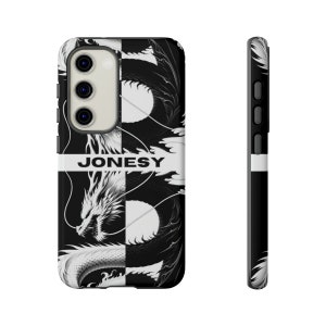 Monochrome White Dragon Personalized Tough Case: Compatible with Samsung Galaxy S10-S23 - Choose Your Dragon & Add Your Name
