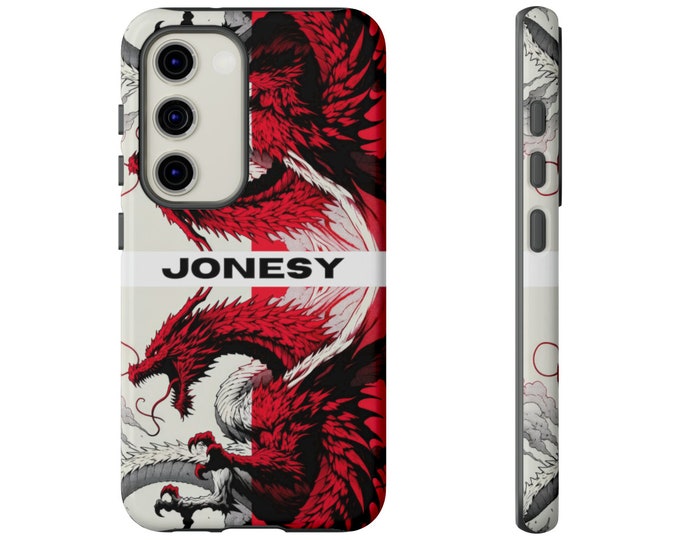 Red Black Dragon Personalised Case, Aesthetic Dragon Design Phone Case for Samsung Galaxy S10-S23, Custom Tough Case, Samsung Phone Cover