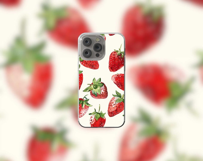 Clear MagSafe iPhone Case with Summertime Strawberries Design 12-15