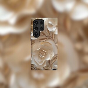 Floral Beige Samsung Tough Case - S23/S24/S25 Series, Matte/Glossy Finish