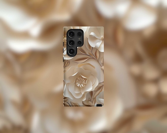 Floral Beige Samsung Tough Case - S23/S24/S25 Series, Matte/Glossy Finish