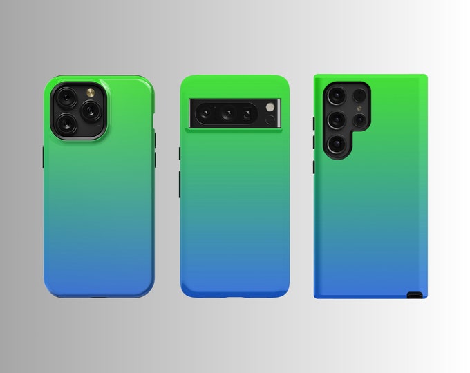 Light Green to Blue Gradient MagSafe Phone Case for iPhone 14/15, Samsung S23/S24, Pixel 7/8 - Dual Protection