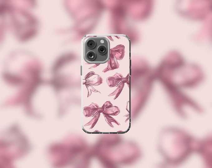 Clear MagSafe iPhone Case with Pink Pastel Bows  Fits iPhone 12-15