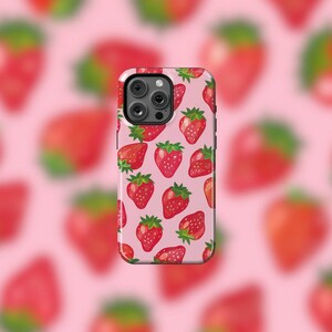 Durable Girly Girl Strawberries MagSafe Tough iPhone Case for iPhone 12-15 Models