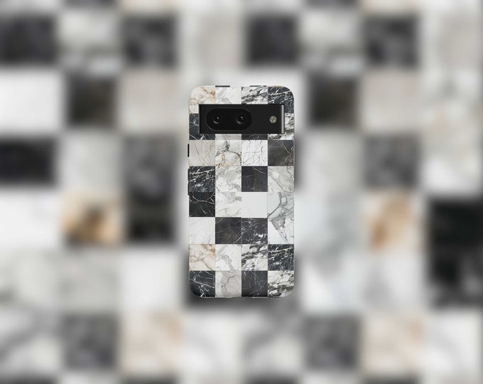 Checkered Marbled Tough Phone Case For Google Pixel 9, 9 Pro, 9 Pro XL, 8, 8 Pro, 7, 7 Pro, 6, and 6 Pro