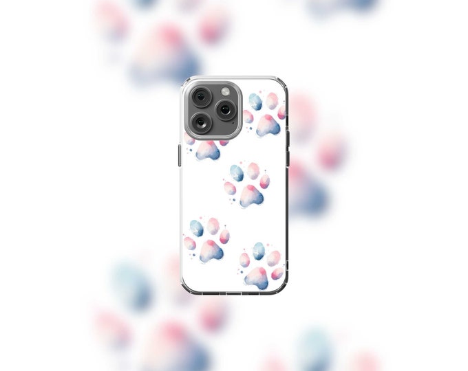 Watercolor Paw Print iPhone 12-15 MagSafe Case - Clear Cute  Protective