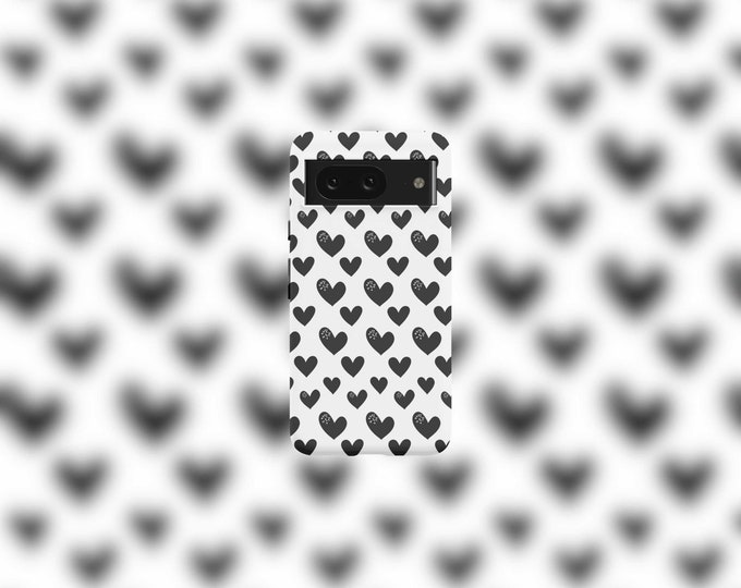 Black Hearts Tough Phone Case For Google Pixel 9, 9 Pro, 9 Pro XL, 8, 8 Pro, 7, 7 Pro, 6, and 6 Pro