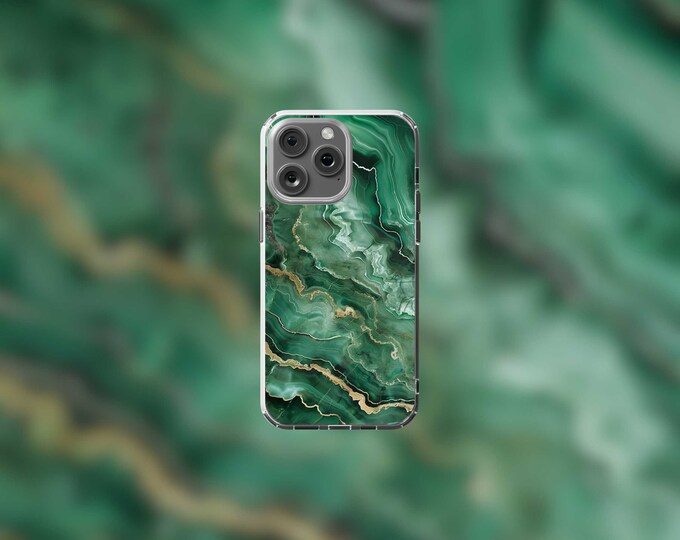 Jade Marble Clear MagSafe iPhone Case for Models 12-15