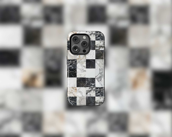 Checkered Marbled MagSafe Tough iPhone 12-15 Case